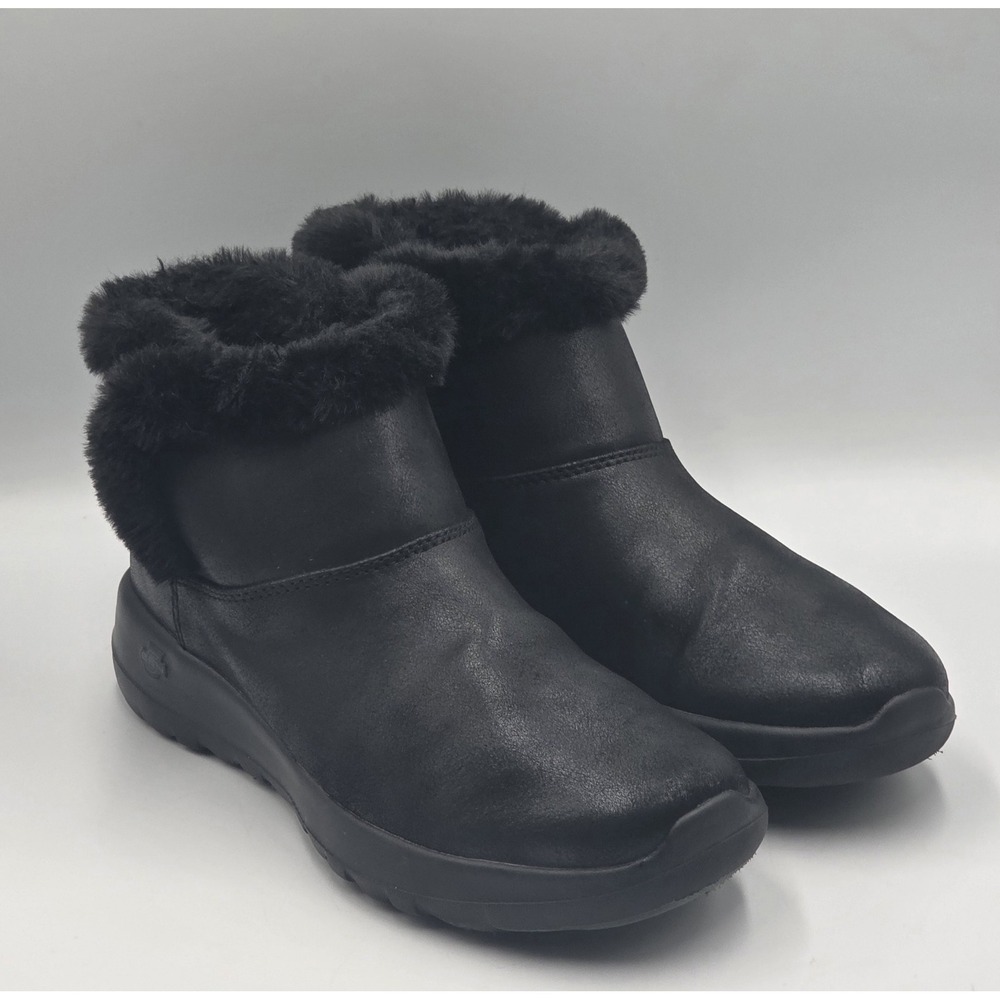 Skechers On-the-GO Joy 144013 Women's 7.5 Black Faux Fur Winter Ankle Boots